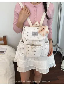 Zaino vintage a pois con coulisse per donne viaggio tempo libero borsa casual chic