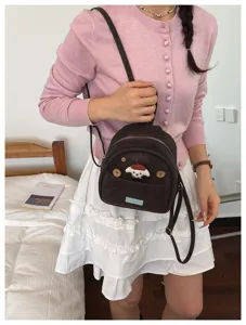 Petit sac à dos marron mignon patch chien sac bandoulière décontracté mode polyvalent chic