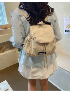 Koreaanse stijl casual geplooide trekkoord rugzak voor dames, grote reisschooltas voor reizen.