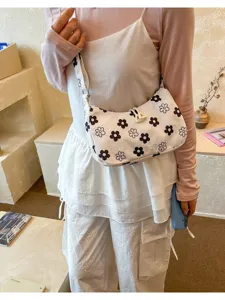 Chic floral print corduroy shoulder bag, casual everyday handbag with trendy minimalist design.