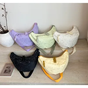 Borsa a tracolla a mezzaluna in tela con motivo di stelle, borsa casual per donna.