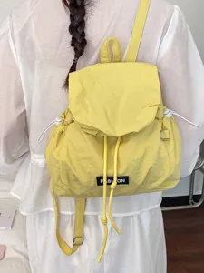Gele casual trekkoord geplooide rugzak in Koreaanse stijl voor vrouwen, grote reis.