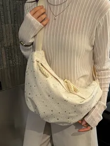 Borsa a tracolla bianca chic con motivo a stelle da donna, elegante borsa a spalla casual.