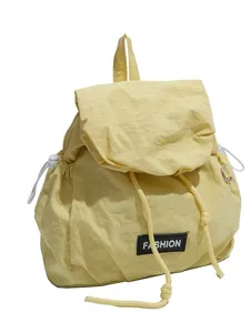Casual gele trekkoord geplooide rugzak voor vrouwen mode school dagelijkse reistas