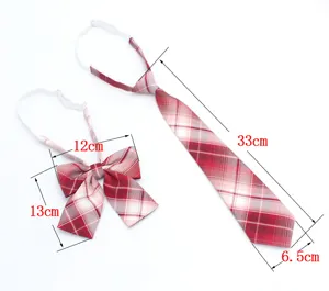 JK uniform plaid bow tie and necktie set, pre-tied design with adjustable strap for women.