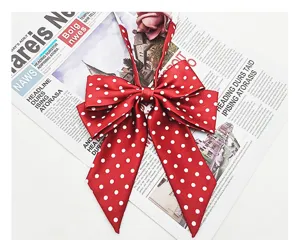Red polka dot JK uniform bow tie, double layer long tail collar ribbon for sweet school style.