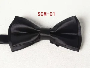 Men's solid black double layer bow tie for formal business wedding groomswear accessories.