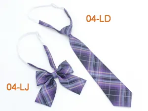 Japanese style JK uniform purple plaid tie and bow set with elastic band for daily wear.