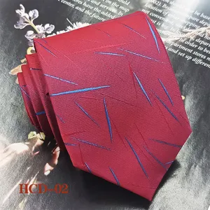 Red men necktie detail jacquard patterned polyester silk fabric handmade style business wedding tie