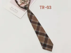 Women plaid necktie JK uniform pre-tied lazy tie brown retro academy style school uniform