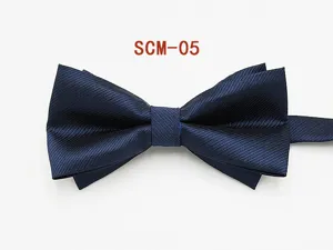 Mens navy blue bow tie formal business solid color double layer neckwear apparel accessory