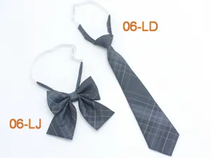 Grey plaid JK uniform tie and bow tie set, Japanese college style student accessories.