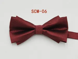 Burgundy double-layer men's bow tie for formal business wedding suits and groomsmen.