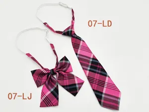 Pink plaid JK uniform tie and bow set with adjustable elastic strap for daily sweet style.