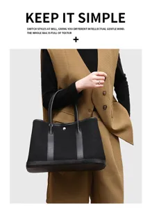 Klassische Canvas Leder Tote Tasche, grosse Handtasche fuer Damen, elegante Alltags-Tasche.