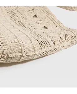 Bolso tote de macramé tejido a mano, bolso de hombro beige estilo vintage para mujer.