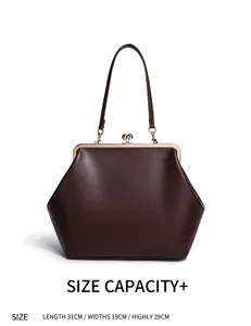 Elegante dunkelbraune Bügeltasche mit Henkel aus hochwertigem PU-Leder, stilvolles Retro-Design.