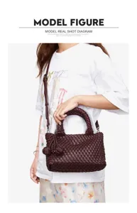 Premium dark brown woven leather handbag for women, chic handmade intrecciato style shoulder bag.