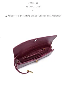 Stylish women's purple snake pattern leather evening clutch bag interior structure detail view.