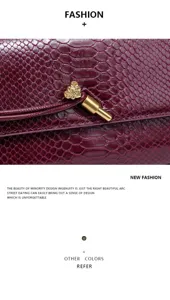 Burgundy snakeskin pattern leather evening clutch bag with chic gold metal clasp.