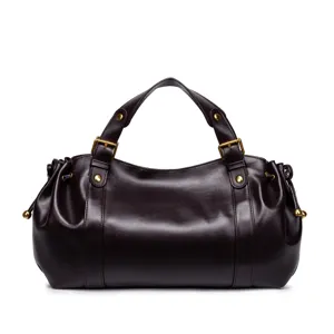 Women's vintage soft leather pleated handbag, large capacity casual tote shoulder bag.