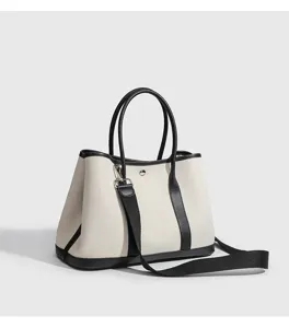 Schicke Canvas Leder Tote Tasche mit schwarzem Besatz, große Handtasche für Damen Alltag.