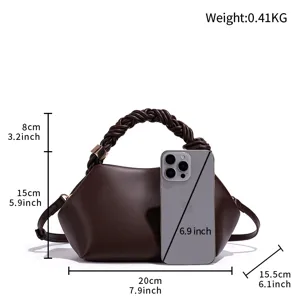 Stylish brown shell crossbody bag for women, multi-compartment casual handbag with braided handle.