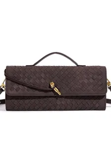 Women Vintage PU Leather Woven Bag Handcrafted Solid Color Underarm Bag Minimalist Baguette Bag Casual Shoulder Bag