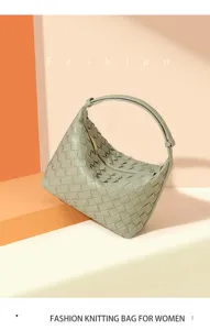 Groene geweven lederen hobo tas minimalistische stijl chique schouderhandtas voor dames.