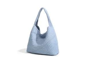Light blue woven leather shoulder bag chic hobo handbag for women stylish everyday use