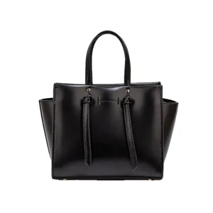 Klassieke zwarte lederen handtas voor dames, gestructureerde handtas met stijlvolle handgrepen.