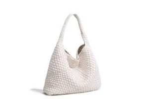 White woven shoulder bag for women, large capacity soft leather hobo handbag daily use