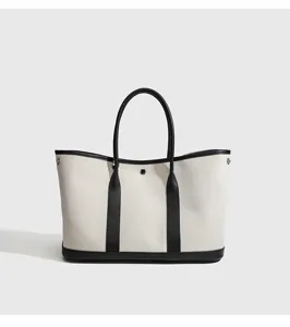 Klassische Canvas Handtasche für Damen, große Kapazität, Pendler Shopper mit Ledereinfassung.