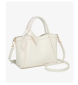 Bolso cubo blanco informal para mujer con cinta trenzada y correa de hombro diario
