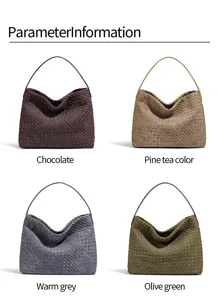 Woven shoulder bag large capacity casual handbag stylish retro design elegant daily use.