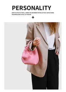 Rosa Mini Eimer Tasche minimalistischer Stil Handtasche mit kleiner Tasche Bonbonfarbe Detail