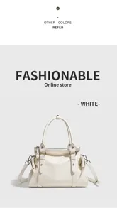 Chic white PU leather top handle handbag with stylish bow details and versatile shoulder strap.