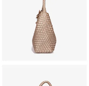 Chic metallic woven shoulder bag featuring premium intrecciato design for daily wear.