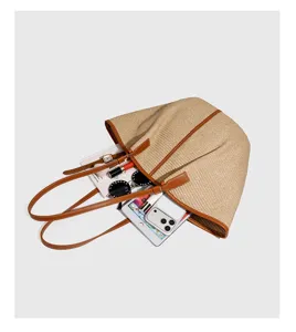 Raffia geweven tote tas grote capaciteit schouder stro tas voor vrouwen strand vakantie