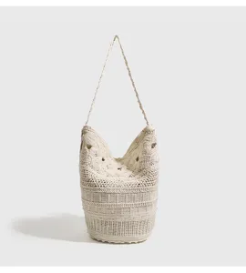 Bolso tote de ganchillo hecho a mano vintage de verano gran capacidad bolso de hombro