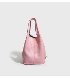 Bolso de mano tipo cubo de cuero rosa para mujer bolso casual elegante bolso de hombro diario