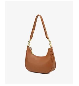 Klassieke bruine kunstlederen onderarm-schoudertas voor dames, elegante halve maan baguette tas.
