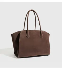 Minimalistische bruine suèdelook tote tas, grote stijlvolle handtas voor dagelijks werk.