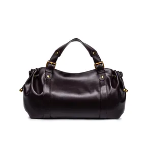 Soft leather pleated women handbag retro commuter tote bag stylish shoulder crossbody bag