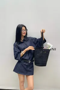 Bolso tote de ganchillo hecho a mano, bolso cubo vintage de gran capacidad para mujer elegante