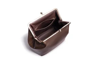 Braune Leder Kuss-Verschluss Umhängetasche mittelgroße Retro Clutch Damentasche elegant
