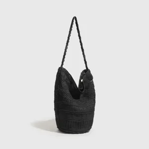Bolso de hombro hobo de ganchillo negro hecho a mano gran capacidad shopper vintage mujer