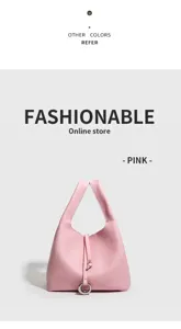 Elegante bolso de mano tipo cubo rosa para mujer, bolso de cuero premium para el trabajo diario.