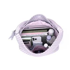 Lightweight purple woven shoulder bag large capacity casual hobo handbag for daily use.