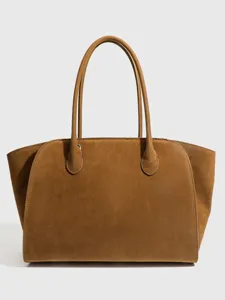 Minimalistische bruine suete shopper grote capaciteit stijlvolle schoudertas voor dames